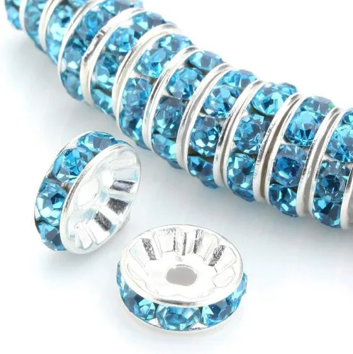 Miniatura 15 de Allb - 100 cuentas separadoras estilo Rondelle de 6mm, chapadas en plata, con cristal checo de rinestone para hacer joyas; cuentas sueltas para Negro