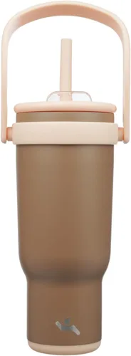 Miniatura 47 de Konokyo Vaso de 14 onzas con asa lateral, botella de agua aislada con popote y tapa 2 en 1, taza de acero inoxidable, taza de café de viaje