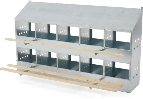 Miniatura 3 de Brower Caja de anidación para pollos de acero galvanizado con 4 agujeros, capacidad para 20 gallinas, para exterior, con perchas plegables