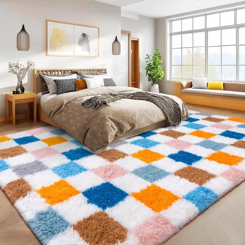 Miniatura 137 de Alfombras de área de 8x10 para sala de estar, alfombra shaggy grande ultra suave y esponjosa para dormitorio, alfombras de felpa mullida Blanco crema