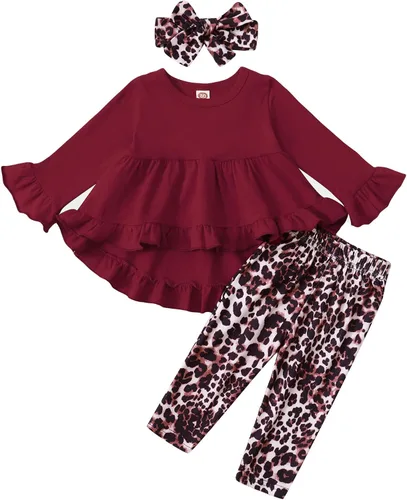 Kucnuzki Conjunto de ropa para bebé niña pequeña, camisa de manga con volantes, pantalón floral, ropa de otoño e invierno para niña