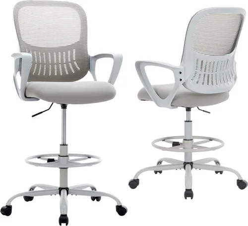 Miniatura 13 de DUMOS Silla de dibujo para escritorio de pie, altura de mostrador ajustable, brazos abatibles, ergonómicas de malla con respaldo medio, giratorias
