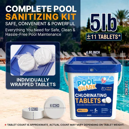 Miniatura 2 de Tabletas de cloro para piscina Pool Shark - Tabletas de cloro de 3 pulgadas - Tabletas de cloro activo al 90% de disolución lenta - Productos
