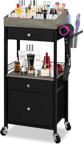 Carrito organizador de maquillaje con 3 cajones, carrito de almacenamiento de cosméticos rodante con divisores ajustables, soporte de herramientas