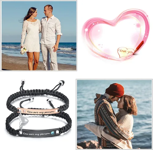 Miniatura 4 de XUANPAI Pulseras para parejas, personalizadas, hechas a mano, con cuerda trenzada, placa de identificación para mujeres y hombres, Metal, no conocido
