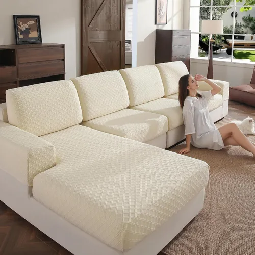 Miniatura 9 de OHSIO Funda para sofá, funda elástica para sofá, funda de cojín de asiento suave, lavable, funda de sofá modular en forma de L, resistente al Gris