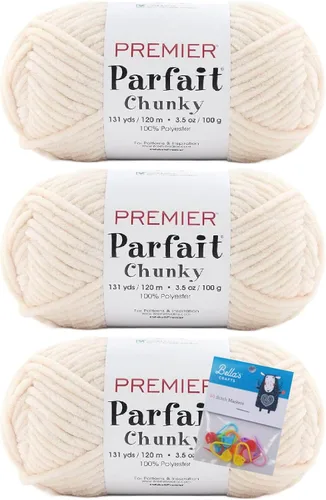 Miniatura 31 de Premier Yarns Parfait - Paquete de 3 unidades de felpilla gruesa de 3.5 onzas, peso supervoluminoso, paquete de 3 unidades con soportes para puntada