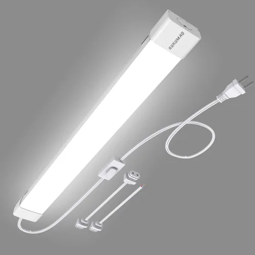 KUKUMAO Luminaria de Tubo LED Enchufable de 5000K, Luz de Gabinete Enlazable de 18W para Garaje, Cocina, Baño, Closet, Oficina - 2 Pies, A Prueba de
