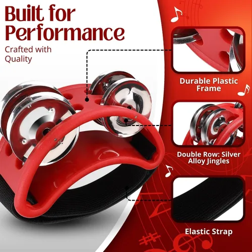 Miniatura 3 de Flexzion Pandereta de percusión de pie con jingles de acero de doble fila, tambor de instrumento musical para zapatos de fiesta, regalo, cantante