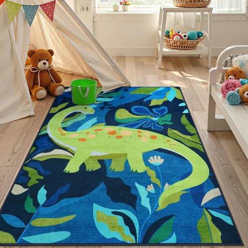 LIVEBOX Alfombras lavables de dinosaurio de 3 x 5 pies para dormitorio de niños, alfombra suave de animales para sala de juegos de niños, alfombras