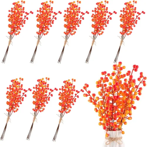 Crowye 40 púas de bayas artificiales de 11.81 pulgadas con tallos falsos adornos para manualidades, hogar, aniversario, boda, vacaciones, decoración