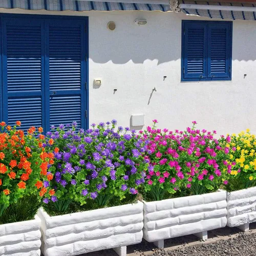Miniatura 7 de Flores artificiales, plantas falsas al aire libre resistentes a los rayos UV, arbustos de boj de plástico sintético, 4 paquetes, para interiores