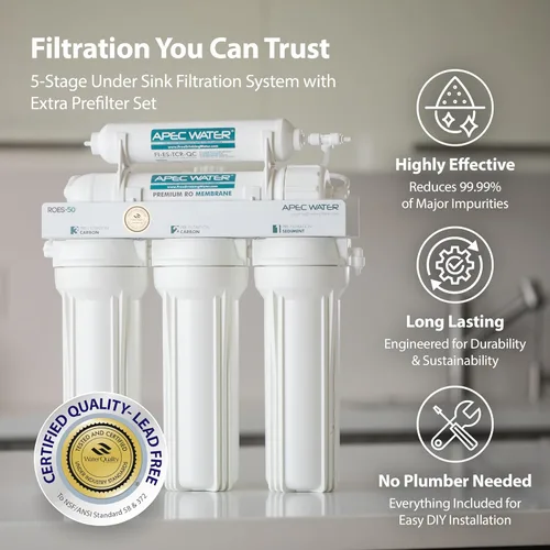 Miniatura 2 de APEC Water Systems ROES-50 serie Essence - Sistema de filtro de agua potable por ósmosis inversa de 5 etapas, certificado WQA, ultraseguro, de nivel
