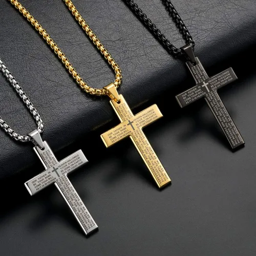 Miniatura 5 de Rnivida Men's Cross Necklace with Lord's Prayer, Stainless Steel Christian Cross Pendant Necklace for Men Teen Boys