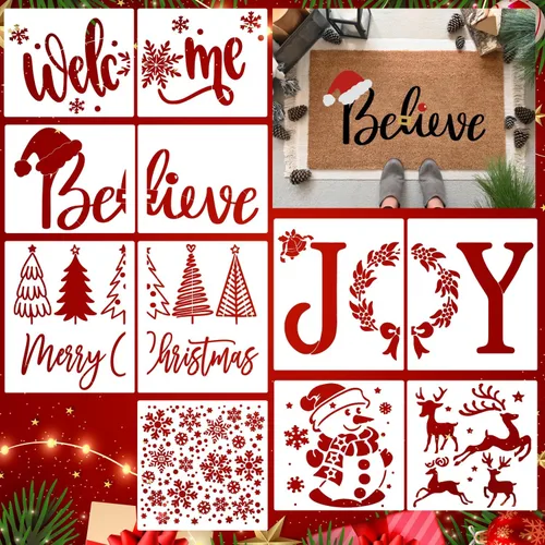 Miniatura 9 de Plantillas de cara de muñeco de nieve de Navidad de 5 pulgadas para pintar en madera, plantillas de dibujo de adornos navideños reutilizables