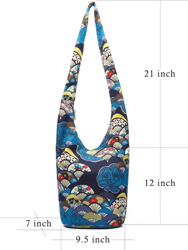 Miniatura 224 de Bolsa de hombro para mujer, de lona en estilo hippie/bohemio para llevar cruzada al hombro, disponible en diferentes colores y estampados