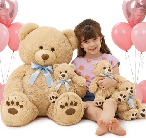 MorisMos Oso de Peluche Gigante Animal de Peluche con Osos Bebé, 35.4'' Oso Grande de Peluche Mamá, 3 Pequeños Osos de Peluche Animales de Peluche a