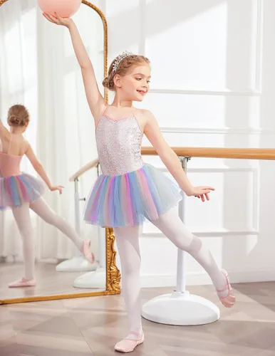 Miniatura 6 de Zaclotre Leotardo de lentejuelas para niñas pequeñas, leotardos de ballet con correa brillante, vestido tutú, traje de bailarina, disfraz de baile