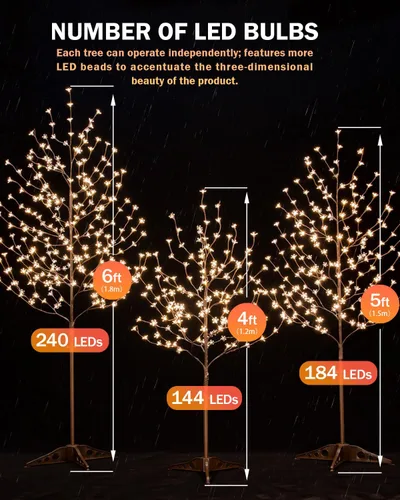 Miniatura 5 de TYBEEU Árbol de cerezo iluminado de 4 pies con 144 luces LED blancas cálidas para decoración de vacaciones, regulable, certificado UL, impermeable