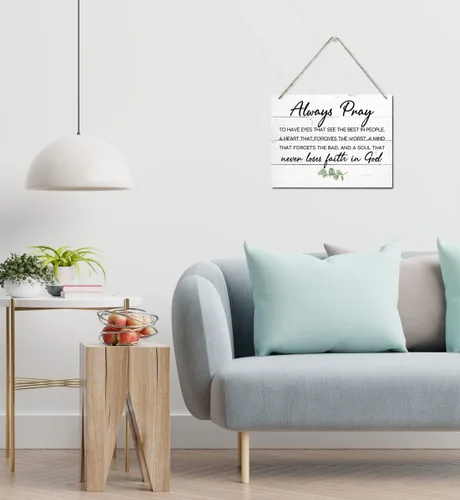 Miniatura 4 de Placa de madera impresa con versículo bíblico, letrero de pared para el hogar, siempre reza para tener ojos, cita de las Escrituras, placa colgante