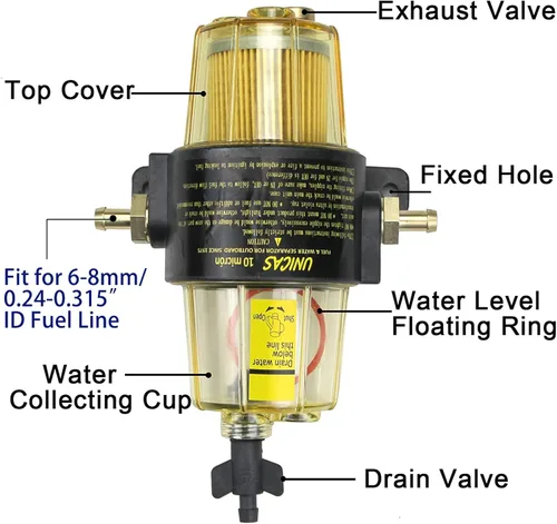 Miniatura 2 de UF-10K - Conjunto separador de agua con filtro de combustible compatible con motor fuera de borda marino Mercury, Yamaha, Suzuki, Tohastsu, filtro