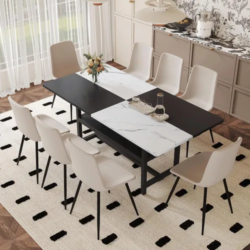 Miniatura 10 de Juego de mesa de comedor de 71 pulgadas para 6 personas con estante de almacenamiento, juego de mesa de comedor rectangular industrial moderna
