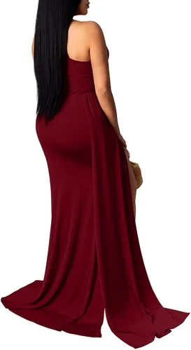 Miniatura 2 de LAGSHIAN Women Sexy Elegant One Shoulder High Split Cutout Long Evening Dress