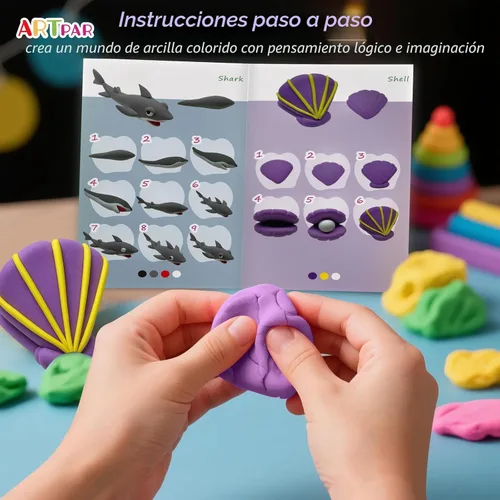Miniatura 5 de ARTPAR Kit de arcilla de secado al aire para niños, 12 animales marinos, juego de herramientas de escultura de arcilla mágica, antiadherente, Kit