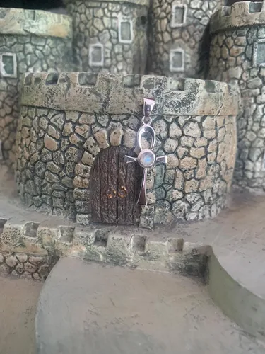 Miniatura 5 de Colgante de plata de ley Ankh con cruz egipcia con piedra lunar, Plata esterlina, Adularia