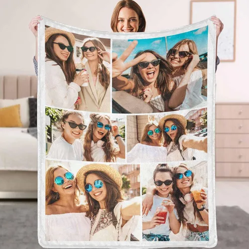 Miniatura 20 de Manta personalizada con texto fotográfico, manta personalizada con mis propias imágenes para Navidad, familia, mamá, papá, perro, hermanas, amigos