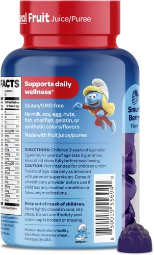 Miniatura 8 de Smurfs Kids - Gomitas multivitamínicas para niños con 15 vitaminas y minerales, hechas con fruta real, desarrolladas por médicos, sin OMG y sin