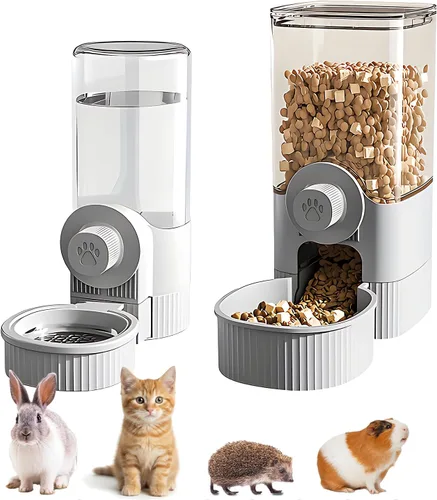 Miniatura 10 de GPY Juego de comedero automático para mascotas y dispensador de agua para colgar, alimentador automático para conejos y dispensador de agua para Azul