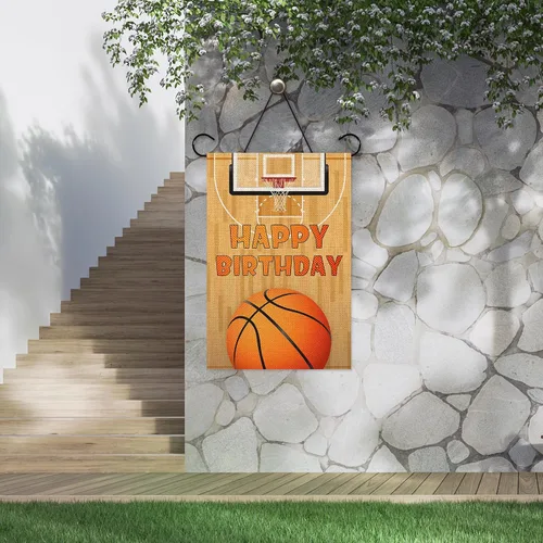 Miniatura 8 de Bandera de jardín de baloncesto con texto en inglés «Happy Birthday», letrero de fiesta de cumpleaños para niños y niñas, adultos, fiesta