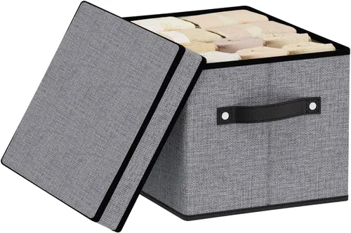 Miniatura 17 de Contenedor de almacenamiento plegable, caja de almacenamiento de 10.2 x 7.8 x 6.7 pulgadas con tapa, organizador de armario para organizar con asas