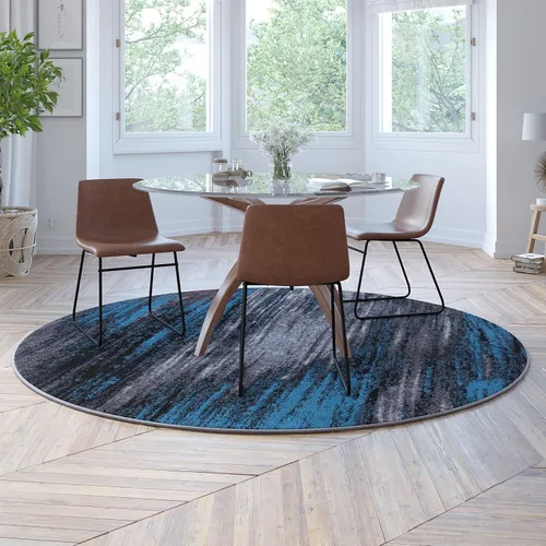 Miniatura 24 de Flash Furniture Rylan Collection - Alfombra contemporánea de olefinas azules, de pelo alto, 2 x 10 pies, respaldo de yute, pasillo, entrada