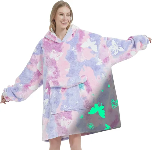 Miniatura 12 de Mewkou Manta con capucha para adultos, manta de forro polar Sherpa de gran tamaño con capucha para mujeres y hombres, café