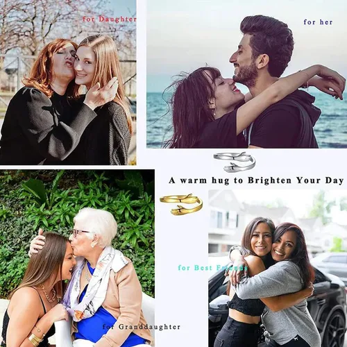 Miniatura 9 de Anillos de abrazo para mujeres y niñas, anillo ajustable chapado en oro de 14 quilates para hija de mamá, regalo para adolescentes y parejas, Sin