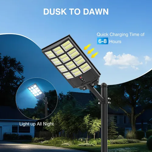 Miniatura 4 de OKPRO Farola solar de 5000 W para estacionamiento al aire libre, gran angular IP66 impermeable, 6500 K del atardecer al amanecer, LED con sensor