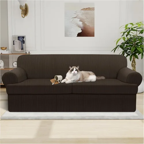 Miniatura 31 de Funda impermeable para silla con brazos, juego de 2 piezas, funda a rayas para 1 sofá separado con cojín en T, fundas de sillón de tela