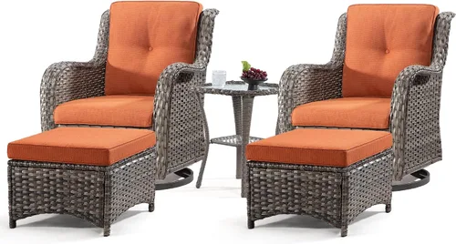 Miniatura 33 de Juego de 2 sillas de patio giratorias de 360 grados para exteriores y mesa auxiliar a juego – 3 sillas deslizantes de mimbre para patio con cojines