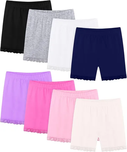 Resinta Paquete de 8 pantalones cortos de baile para niñas, pantalones cortos de encaje, transpirables y seguros para niñas, 8 colores