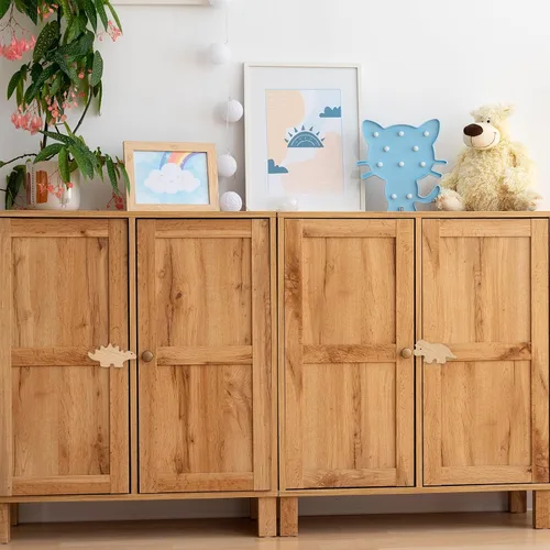 Miniatura 6 de Whaline 6 pomos de madera de dinosaurio con tornillos decorativos con temática de dinosaurio, pomos de tocador de madera natural, pomo de muebles