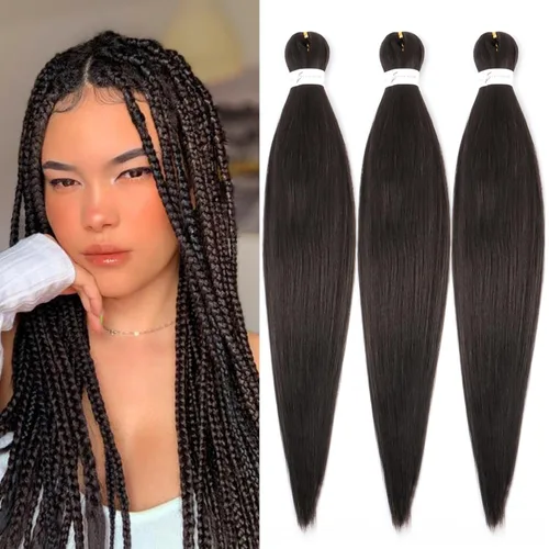 Miniatura 29 de Cabello trenzado marrón preestirado de 30 pulgadas, 3 paquetes de cabello trenzado preestirado de color 30 EZ, textura Yaki, extensiones de cabello