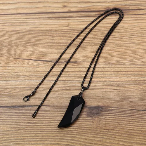 Miniatura 4 de COAI Collar con colgante de amuleto de obsidiana con diente de lobo