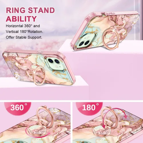 Miniatura 3 de Btscase Funda para iPhone 12/iPhone 12 Pro de 6.1 pulgadas, protector de pantalla integrado con soporte de anillo de 360°, cuerpo completo de doble