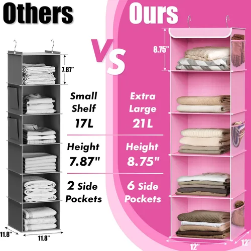 Miniatura 4 de Simple Houseware Organizador de armario colgante de 5 estantes, color rosa