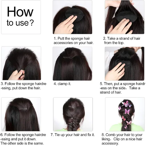 Miniatura 7 de 11 piezas de esponjas para dar volumen al cabello, bases de esponja para peinados con bulto, accesorios para insertar y dar estilo, peines, clips