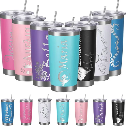 Miniatura 9 de Vasos personalizados con tapa y pajita, vaso aislado personalizado grabado con nombre, vaso de café de acero inoxidable, regalos para hombres y Negro