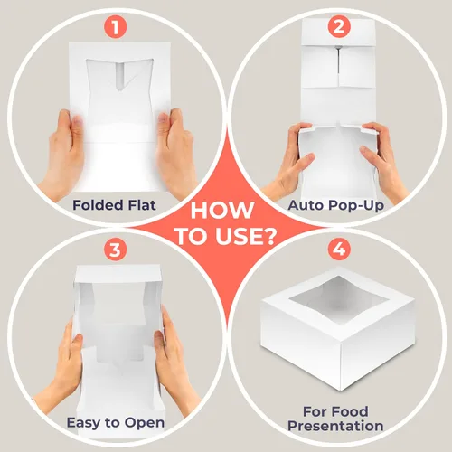 Miniatura 3 de Fit Meal Prep Paquete de 25 cajas de panadería con ventana de 6 x 6 x 3 pulgadas, caja de cartón para cupcakes, pasteles y pastelería, caja