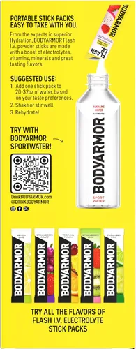 Miniatura 6 de BODYARMOR Paquetes de electrolitos Flash IV con cafeína, paquete variado de frambuesa azul y bayas de dragón, mezcla de bebida energética sin